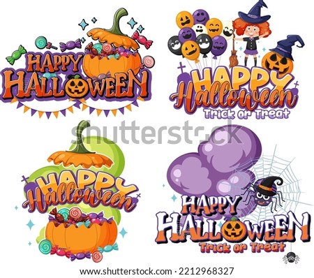 Set of happy halloween font logos illustration