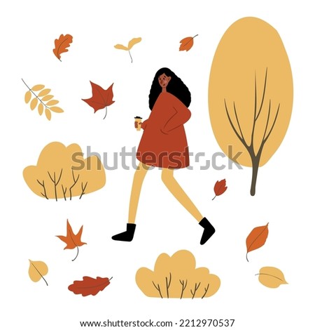 Fall city illustration, People walk in autumn park vector clipart, Cozy city street with houses in Scandinavian style and colorful trees png, Vector cityscape scenes, clip art in flat cartoon style.