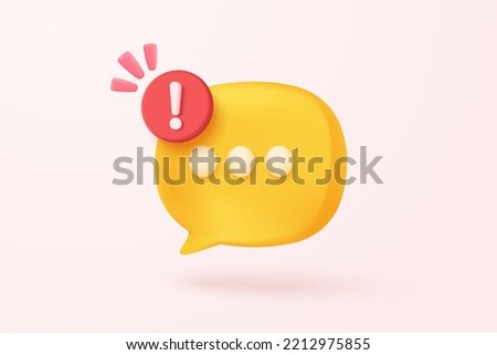 3D message speech bubbles icon on social media with alert notice. Comment 3d or user reply sign false, correct, problem, fail chat message on social media. 3d bubble icon vector render illustration