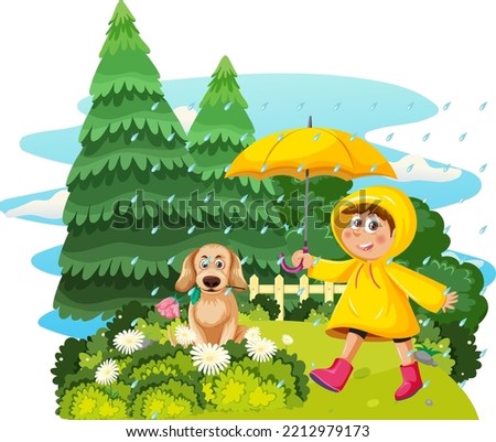 Happy children enjoying outdoor at the yard illustration