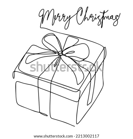 One Line Gift Merry Christmas Lettering Continuous Line Drawing