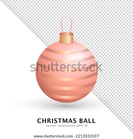 Cartoon 3d hanging pink Christmas ball with golden metal and string isolated on white and transparent background. Realistic template of holiday decoration for Xmas tree. New year bauble, toy