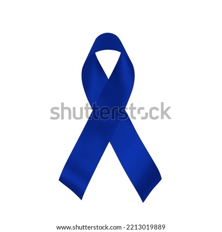 Colorectal cancer awareness month, dark blue ribbon with text on disease solidarity card banner with light background. colon cancer charity campaign. clipping path.