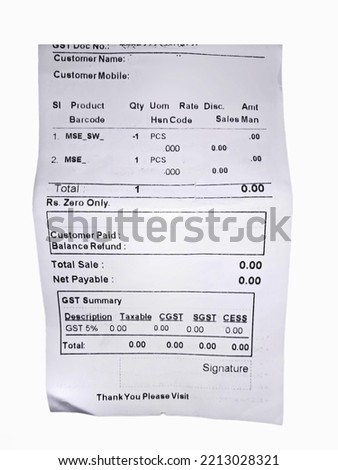 Realistic sales invoice receipt bill shopping sale receipt bill isolated on white background. Business commercial financial concept.Realistic Illustration  