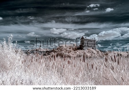 Surreal infrared landscape made with a modified camera about Castle Plumlov from Czech Republic