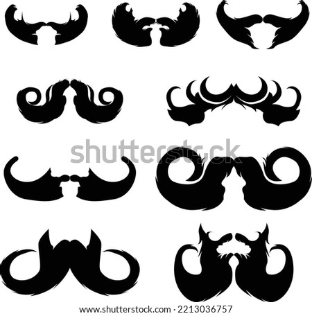 Big guy mustache silhouette, Collection of men's mustaches. Vector illustration.