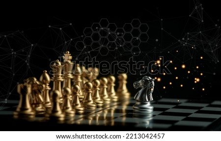 strategy ideas concept business futuristic graphic icon and golden chess board game black colot tone,Innovation planing and planing idea chess competition, business strategy with financial connection.