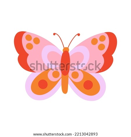 Retro groovy butterfly isolated on a white background. Colorful illustration in vintage style. Nostalgic 70s, 60s design element or icon.