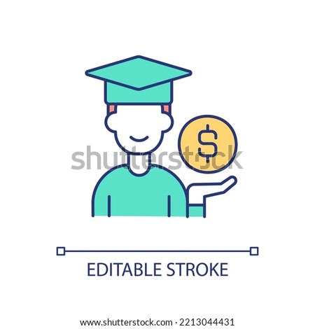 Saving for college RGB color icon. Student loan program. Financial fund. Money for education. Isolated vector illustration. Simple filled line drawing. Editable stroke. Arial font used