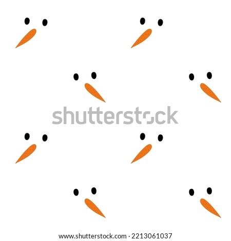 Seamless background with snowmen faces. Carrot and round eyes on white. Christmas or New Year pattern