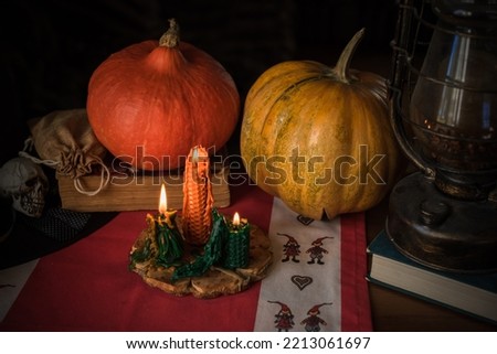Magical stuff for Halloween, creative ideas and design for home, close up details, celebration concept