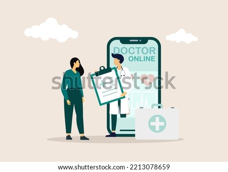 Online doctor and medical consultation .online tele medicine with male therapist on mobile phone. Online healthcare service, Ask doctor. vector illustration.