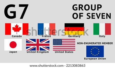 G7. Group of Seven flags set. Official colors. Correct proportion. Vector illustration