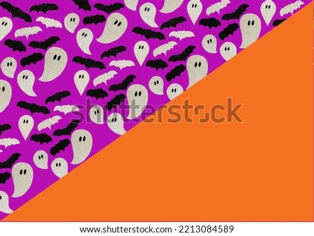 Seamless pattern of purple haloween background. Halloween ghosts and bats background for flyers and advertisement.