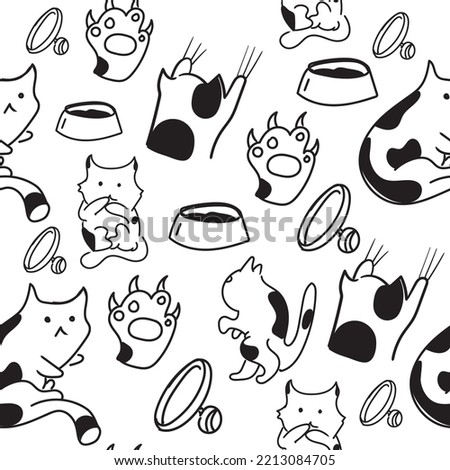 white and black cat seamless pattern with handrawn simple element illustration for textile,background,banner,etc 