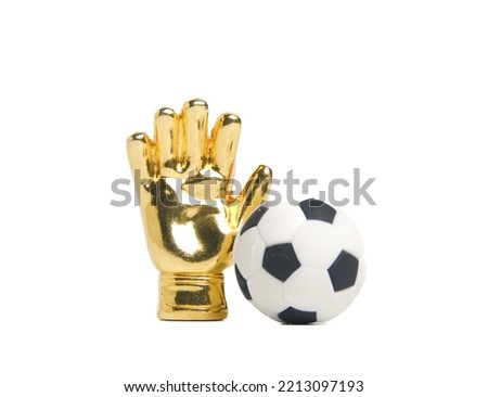 A picture of miniature golden gloves with ball. Award for Best Goalkeeper.