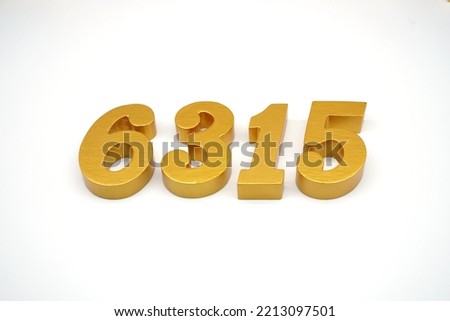 Number 6315 is made of gold-painted teak, 1 centimeter thick, placed on a white background to visualize it in 3D.                               