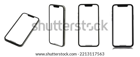 Mockup phone Gen 13 and 14 Clipping Path isolated  , smartphone blank screen set and modern frameless design, Mobile phone on background Ideal for marketing Infographic Business web site design app Royalty-Free Stock Photo #2213117563