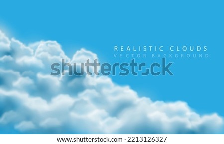 Realistic white cloud fog smoke on blue sky blank space background vector illustration.