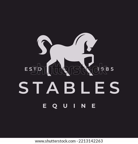 Horse logo design. Equine stables icon. Equestrian horse symbol. Dressage emblem. Stallion brand identity sign. Vector illustration.