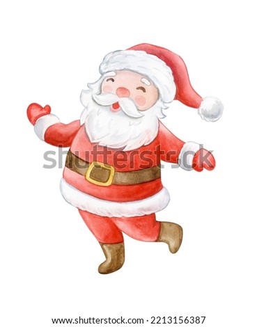 Funny cartoon Santa Claus cartoon isolated on white background. watercolor illustration. Template Clip art.