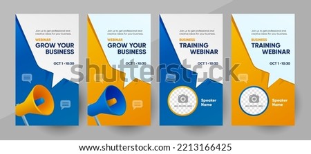 Business webinar social media story template. Background and business announcement 3d illustration for social media banner post design in vector. Editable layout with a place for picture.