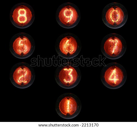 This are pictures of old electronic tube indicators (numerical) all put into 1 picture, You can make some counters from it, buttons or anything else :)