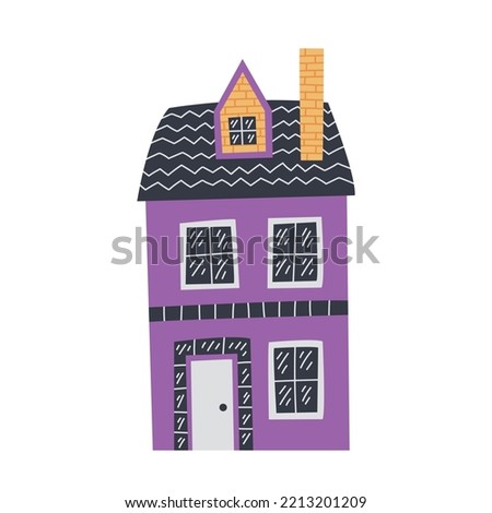 Vector purple country house illustration. Hand drawn house clip art
