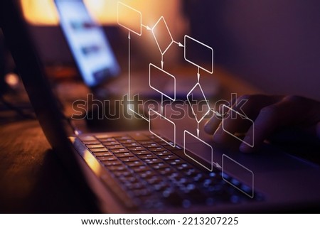 business process concept, flowchart on virtual screen Royalty-Free Stock Photo #2213207225