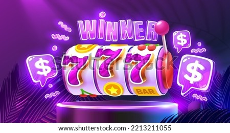 Casino slots machine winner, jackpot fortune of luck, 777 win banner. Vector illustration Royalty-Free Stock Photo #2213211055
