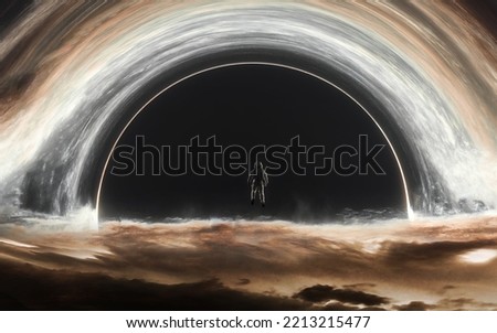 3D illustration of Black hole absorbing light in deep space. 5K realistic science fiction art. Elements of image provided by Nasa