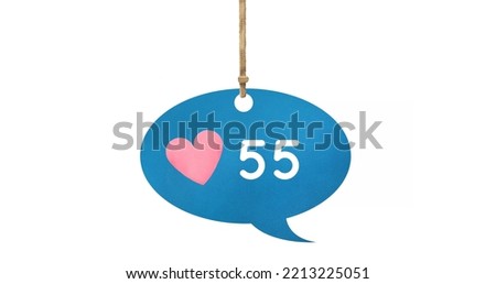 Image of 55 likes on white background. Social media, communication, network and new technology concept.