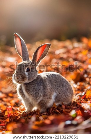 A cute bunny in an autumn setting.