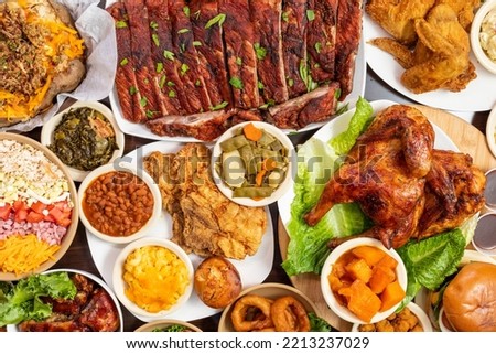 Thanksgiving Feast Soul food Ribs Fried Chicken Royalty-Free Stock Photo #2213237029