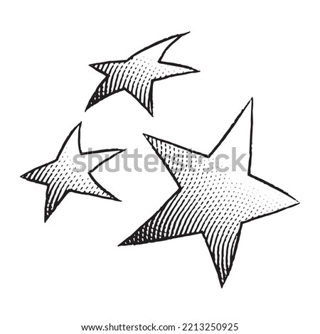 Illustration of Scratchboard Engraved Icon of Stars isolated on a White Background