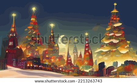 illustration background of Christmas eve city at night good for print on greeting card
