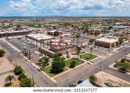 Historic Pinal County Courthouse in Florence, Arizona. Drone view.  Royalty-Free Stock Photo #2213267577