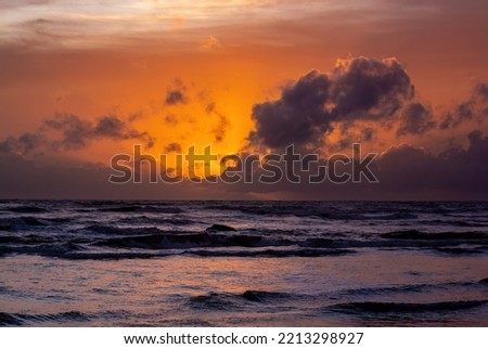 Beautiful Peaceful Evening Sunset Beach Scene with Golden yellow and orange cloudy sky. tropical country sunrise Sundown ocean sea view. Color Collector - Sri lanka 