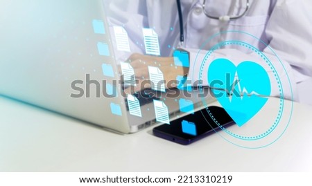 Asking patient information for diagnosis,Medical information and treatment guidelines,the interpretation of patient data and medical records using computers. Royalty-Free Stock Photo #2213310219