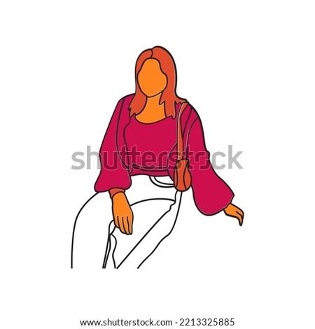 Woman pose line art style. Vector illustration
