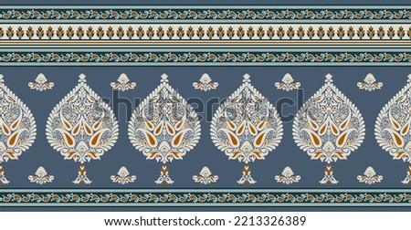 Seamless floral vector motif border design Royalty-Free Stock Photo #2213326389