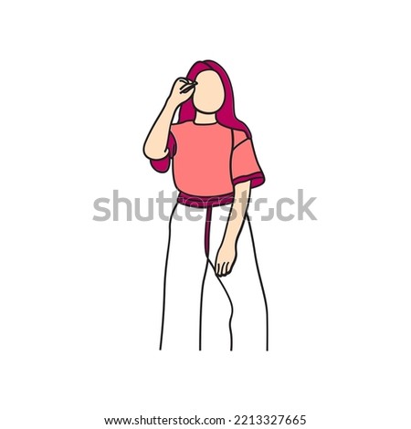 Woman pose line art style. Vector illustration