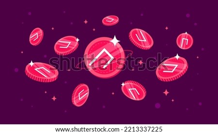 Ribbon Finance (RBN) coins falling from the sky. RBN cryptocurrency concept banner background.