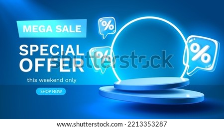 Mega sale special offer, Stage podium percent, Stage Podium Scene with for Award, Decor element background. Vector illustration Royalty-Free Stock Photo #2213353287