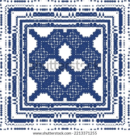 Portuguese ornamental azulejo ceramic. Minimal design. Vector seamless pattern texture. Blue vintage backdrop for wallpaper, web background, towels, print, surface texture, pillows.