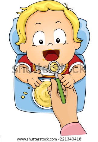 Illustration Featuring a Baby Boy Being Fed with Instant Cereal