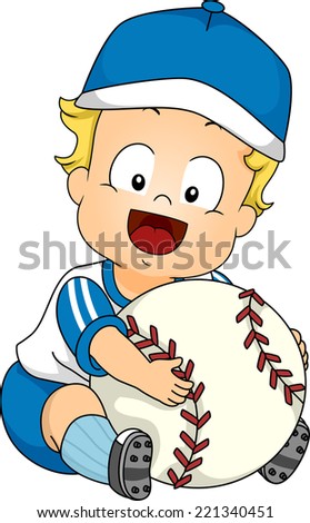 Illustration Featuring a Cute Baby Holding a Giant Baseball