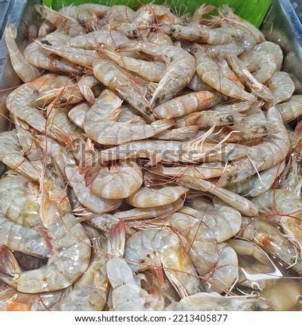 fresh tiger prawn at the indonesia fish market. we could see the freshness of prawn by looking at its head color, just like the picture. Red colour means they are still fresh