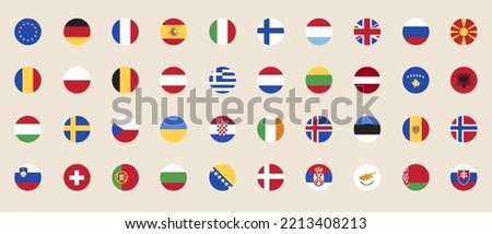 Flat Round European Flag Set Royalty-Free Stock Photo #2213408213