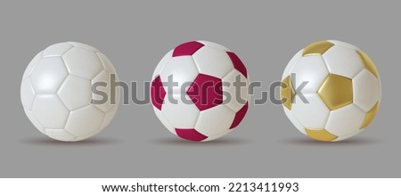 Collection Soccer ball white and gold color, 3D realistic isolated on gray background. vector illustration
